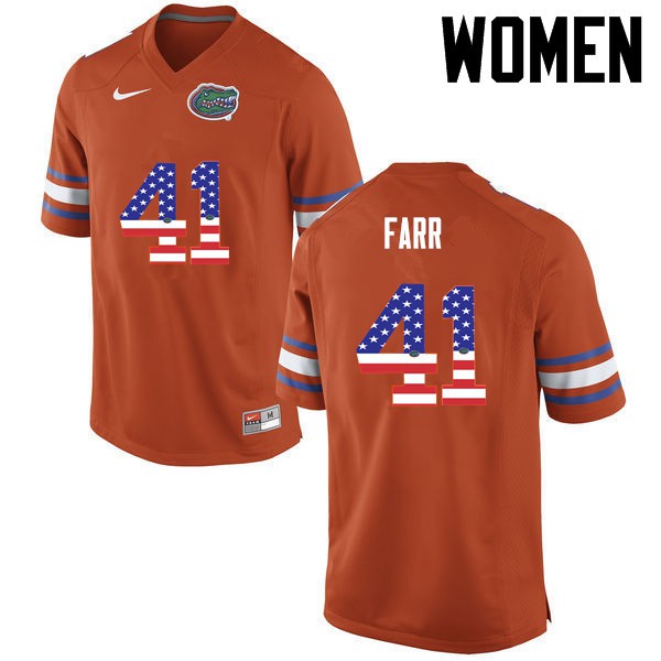 Florida Gators Women #41 Ryan Farr College Football USA Flag Fashion Orange